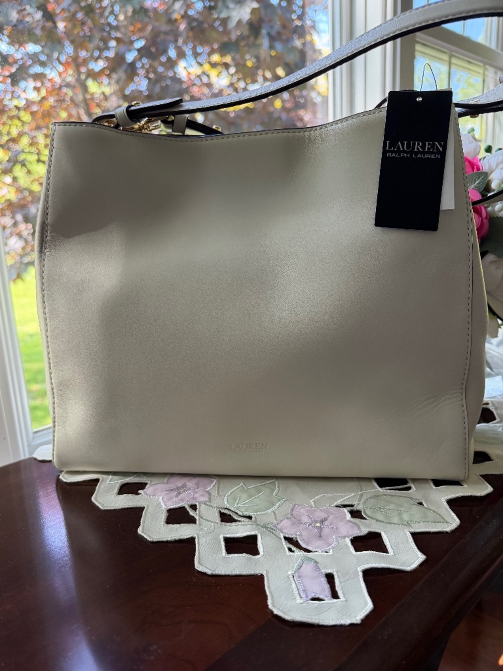 NWT Lauren Ralph Lauren Peyton Satchel in Cream